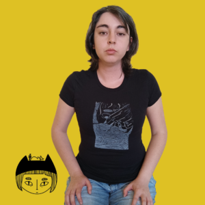 Camiseta negra Niña y Gatos